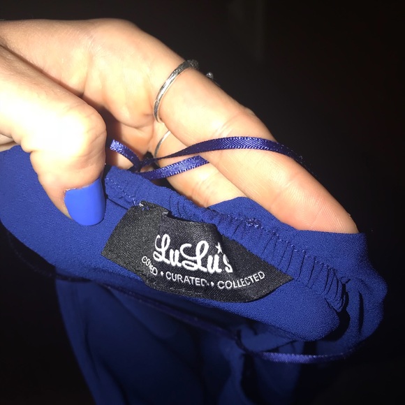 Blue Lulus halter low dip drape top - Picture 3 of 3